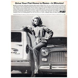 1966 Fiat 1100D Drive Your Fiat Home to Rome Vintage Print Ad Pretty Girl Model